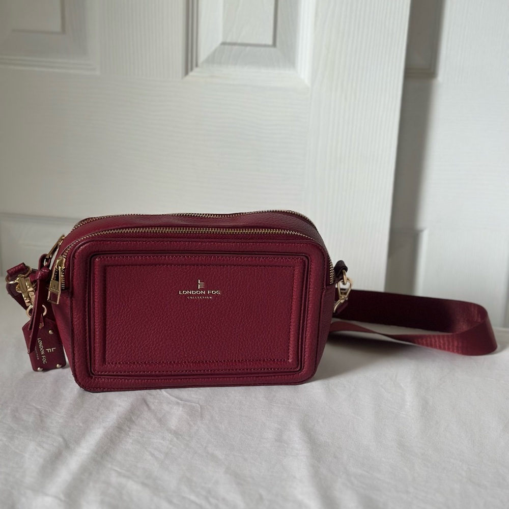 London Fog Deep Wine Leather Crossbody Bag